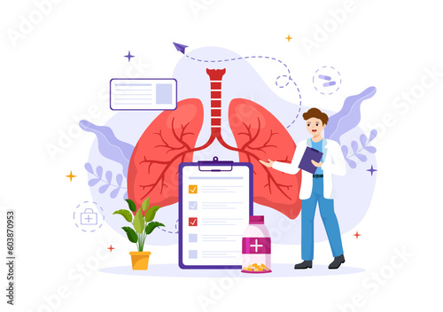 Asthma Disease Vector Illustration with Human Lungs and Inhalers for Breathing in Healthcare Flat Cartoon Hand Drawn Landing Page Templates