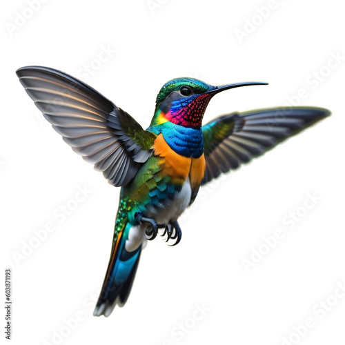 Beautiful rainbow color, flying, sapphire hummingbird, isolated, transparent background, no background. PNG. Generative AI. © PNG&Background Image