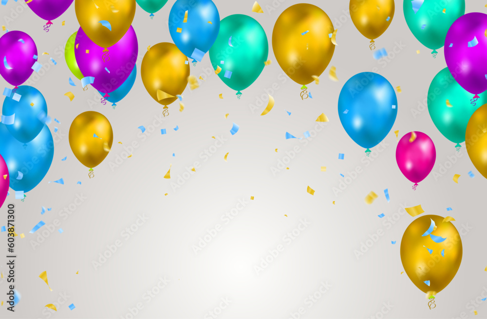 Happy birthday holiday balloons design colorful Party Flags And Ribbons Falling On Background. eps Happy birthday holiday balloons design colorful Party Flags And Ribbons Falling On Background. eps