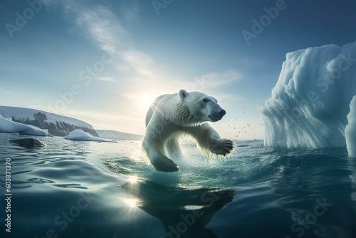 Polar bear in a melting iceberg  global warming effects  environment