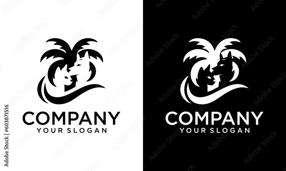 illustration vector graphic of dog and cat with palm trees, sun and balls Great for pet logos, veterinarians, pet training etc. illustration vector graphic of dog and cat with palm trees, sun and balls Great for pet logos, veterinarians, pet training etc.