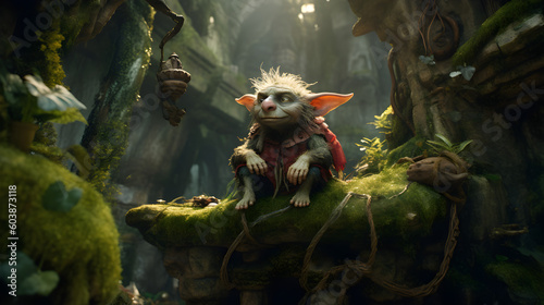 A mischievous goblin dwelling within the enchanting depths of a mystical forest made with Generative AI