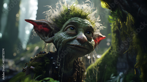 A mischievous goblin dwelling within the enchanting depths of a mystical forest made with Generative AI