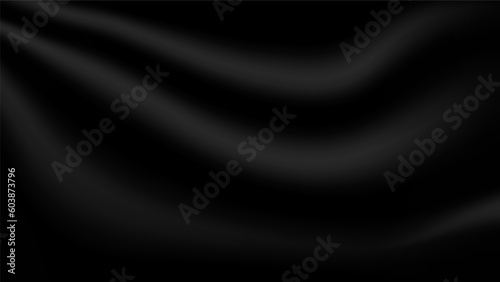 abstract blank black soft creased satin fabric folding texture background for decorative graphic design 