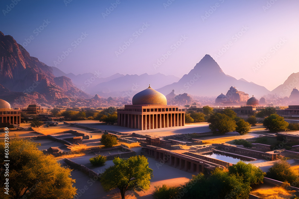 Obraz premium Ancient city landscape, orient - Generative AI