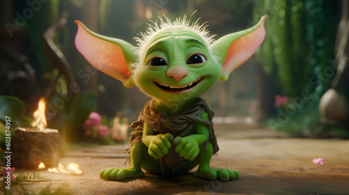 Delightful presence of a cheerful goblin in a whimsical setting made with Generative AI