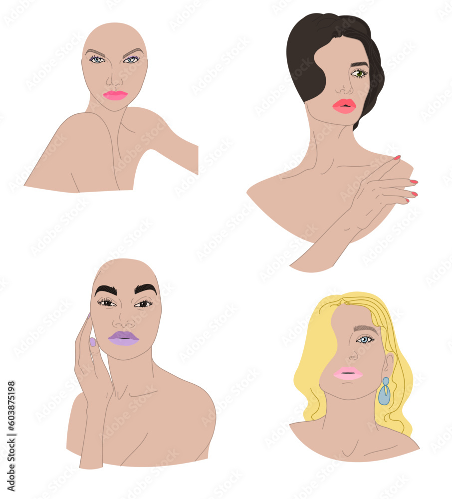 set of fair skin women semi flat illustrations set of fair skin women semi flat illustrations