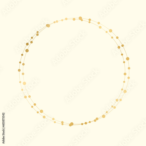 Gold Round Christmas Fairy Lights Frame Border. Abstract golden dots circle frame.