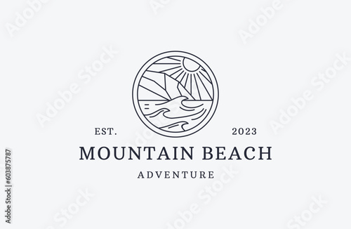 Mountain beach logo vector icon illustration hipster vintage retro .
