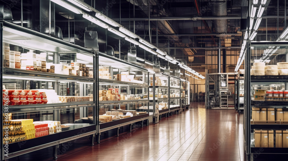 Fresh and Cool, Supermarket Refrigeration Aisle with an Array of Quality Products, Generative AI Fresh and Cool, Supermarket Refrigeration Aisle with an Array of Quality Products, Generative AI