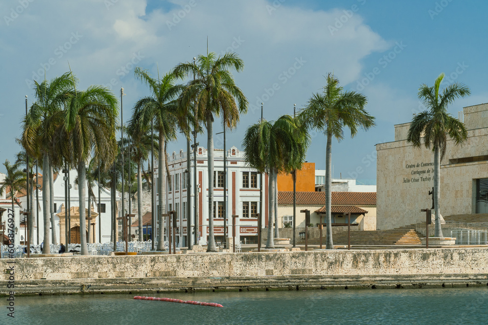 Cartagena, Bolivar, Colombia. March 14, 2023: Cartagena de Indias Convention Center and blue sky.