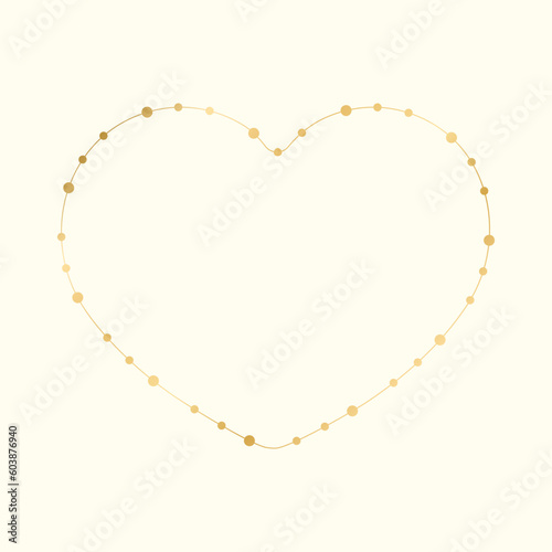 Gold Heart Shaped Valentines Day Frame Template. Abstract Golden Christmas Fairy Lights Frame Border.