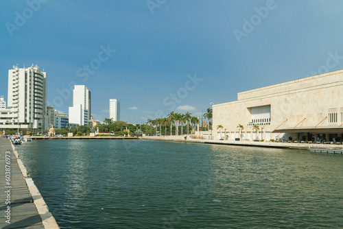 Cartagena, Bolivar, Colombia. March 14, 2023: Cartagena de Indias Convention Center and blue sky.