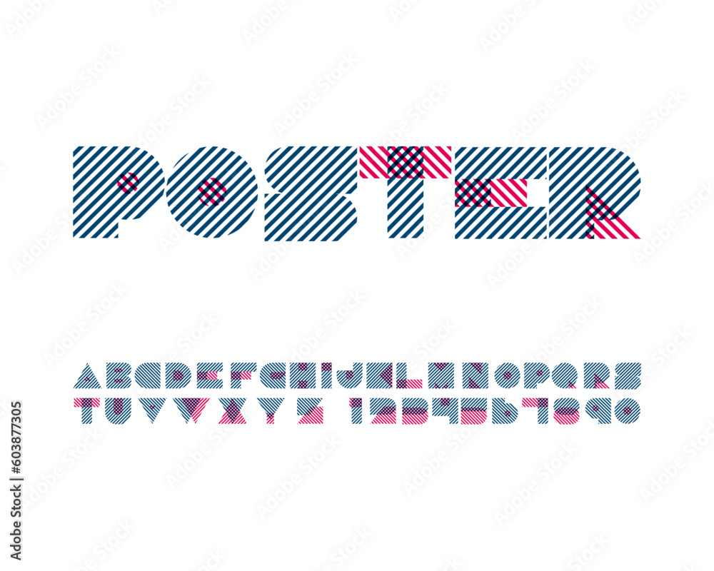 Obraz premium Geometry stripe overlapping designer font set