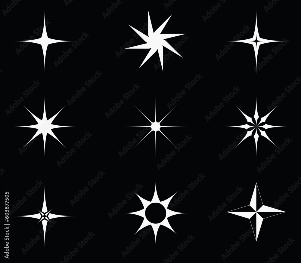 Set of stars in abstract vector. Simple glitter icons