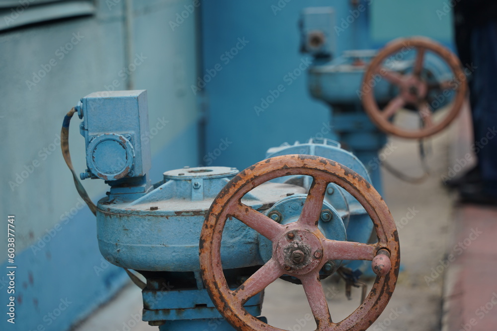 Almaty, Kazakhstan - 04.17.2023 : Valves for pressure correction in pipes at heating plants.