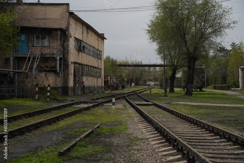 Almaty, Kazakhstan - 04.17.2023 : Railway for unloading coal along the heating plant.