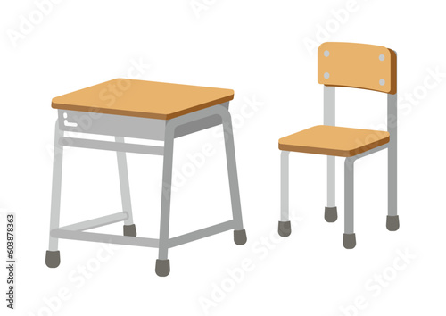 学校の机と椅子のイラスト　線画なし