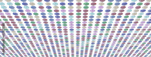 Many colorful umbrellas spread out as transparent glass png file and big banner size(8256px*3137px).