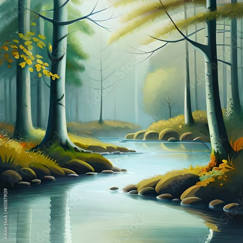 painting of a misty forest created by generative AI.