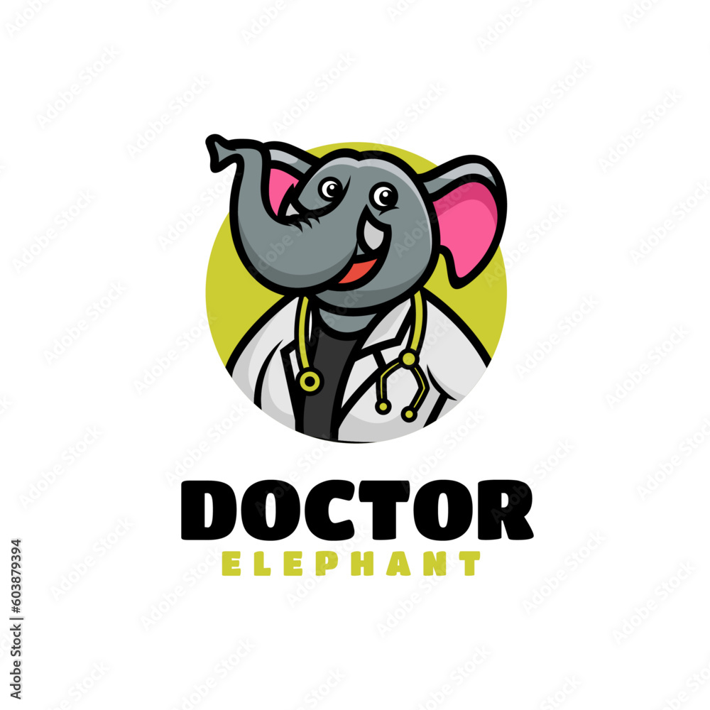 Vector Logo Illustration Elephant Simple Mascot Cartoon Style.