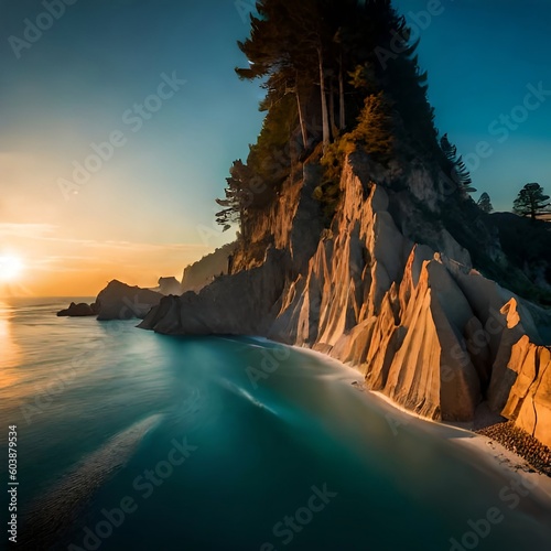 sunset on the beach created by generative AI.