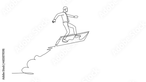 Wallpaper Mural Animated self drawing of continuous line draw businessman riding clipboard rocket flying in the sky. Analyze data at launch of new startup. Business contract concept. Full length single line animation Torontodigital.ca