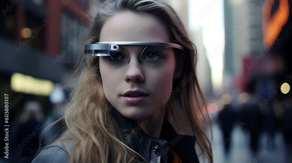 Futuristic smart glasses concept to experience augmented reality, illustration, vector, graphic, by generative AI