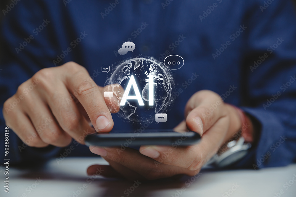 Hand of businessman using smartphone chatting with chat bot, Chat with AI or Artificial Intelligence technology. Hand of businessman using smartphone chatting with chat bot, Chat with AI or Artificial Intelligence technology.