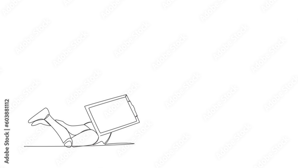 Animated self drawing of continuous line draw stress robot under heavy clipboard burden. Busy robot with checklist tasks document. Humanoid robot cybernetic organism. Full length single line animation Animated self drawing of continuous line draw stress robot under heavy clipboard burden. Busy robot with checklist tasks document. Humanoid robot cybernetic organism. Full length single line animation