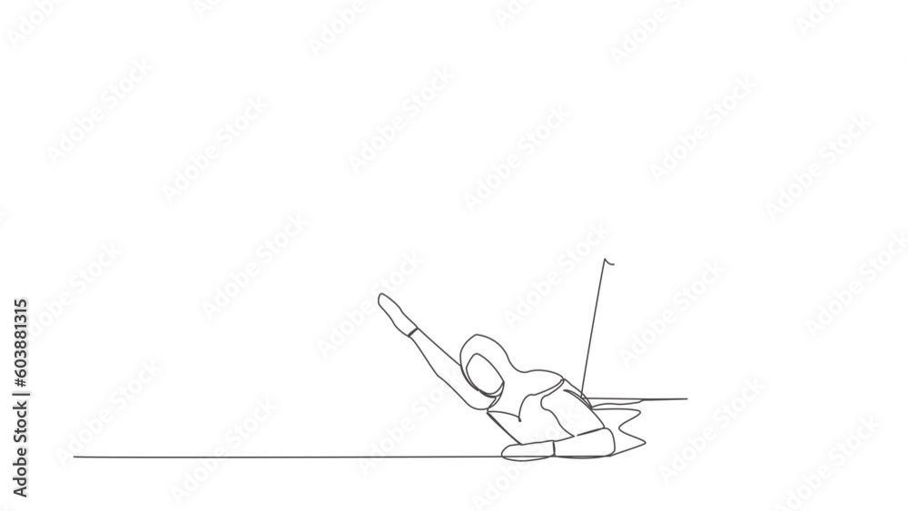 Self drawing animation of single line draw Arabian businesswoman under clipboard burden. Busy work with checklist document, overworked from overload tasks. Continuous line draw. Full length animated Self drawing animation of single line draw Arabian businesswoman under clipboard burden. Busy work with checklist document, overworked from overload tasks. Continuous line draw. Full length animated