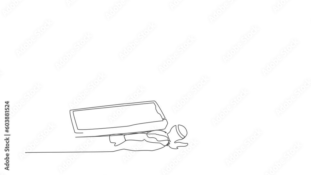 Animated self drawing of continuous line draw of Arabian businessman under heavy smartphone burden. Depression, fatigue, mental stress, frustration due to overworked. Full length single line animation Animated self drawing of continuous line draw of Arabian businessman under heavy smartphone burden. Depression, fatigue, mental stress, frustration due to overworked. Full length single line animation