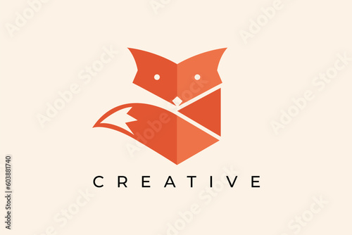 Box fox cube geometric logo design vector