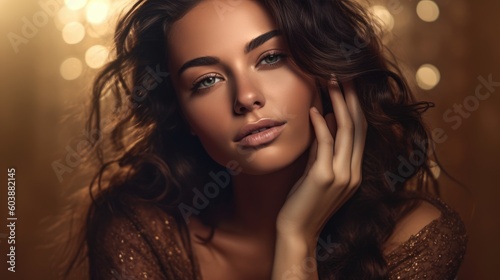 Pretty girl touching face s...