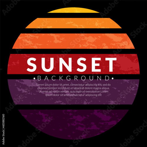 Retro vintage California sunset logo badges on black background graphics for t-shirts and other print production. 1970s style concept. Vector illustration for design.