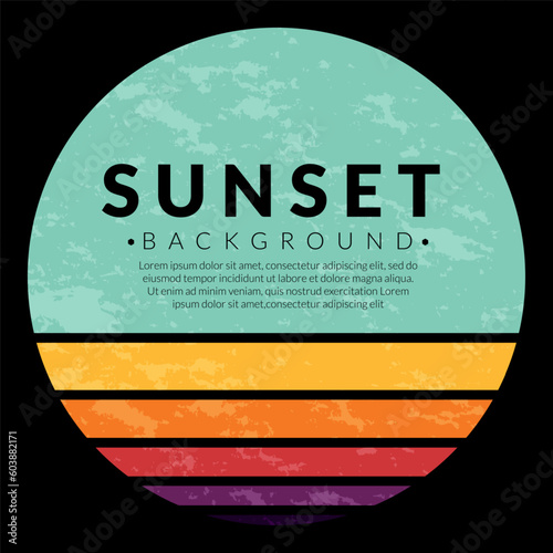 Retro vintage California sunset logo badges on black background graphics for t-shirts and other print production. 1970s style concept. Vector illustration for design.