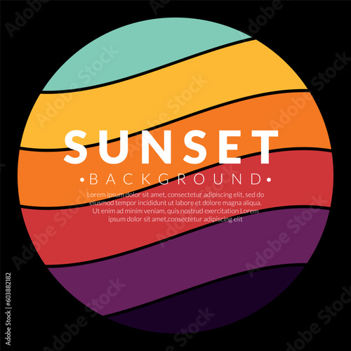 Retro vintage California sunset logo badges on black background graphics for t-shirts and other print production. 1970s style concept. Vector illustration for design.