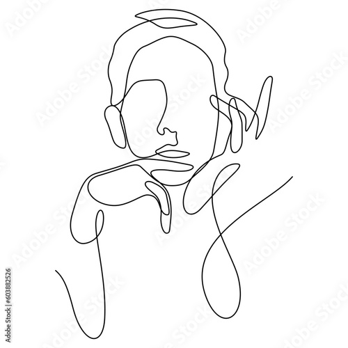 woman face aesthetic beauty concept in continuous line drawing