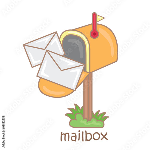 Alphabet M For Mailbox Vocabulary School Illustration Vector Clipart Cartoon