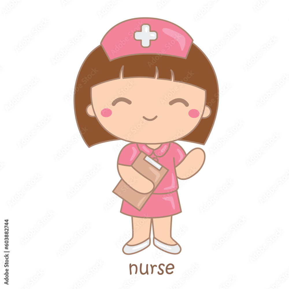 Alphabet N For Nurse Vocabulary School Illustration Vector Clipart Cartoon