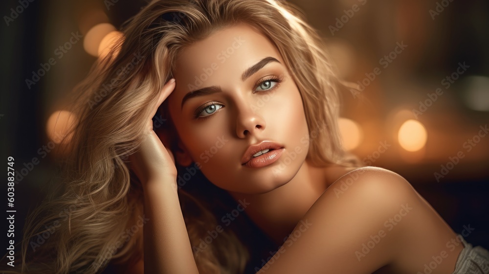 Pretty girl touching face sensual dreamy. Generative AI. Pretty girl touching face sensual dreamy. Generative AI.