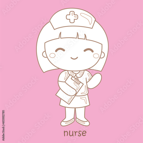 Alphabet N For Nurse Vocabulary School Digital Stamp Outline