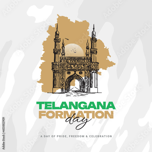 Telangana formation day Social media post banner, poster, post, flyer, Telangana day celebration, freedom, web banner