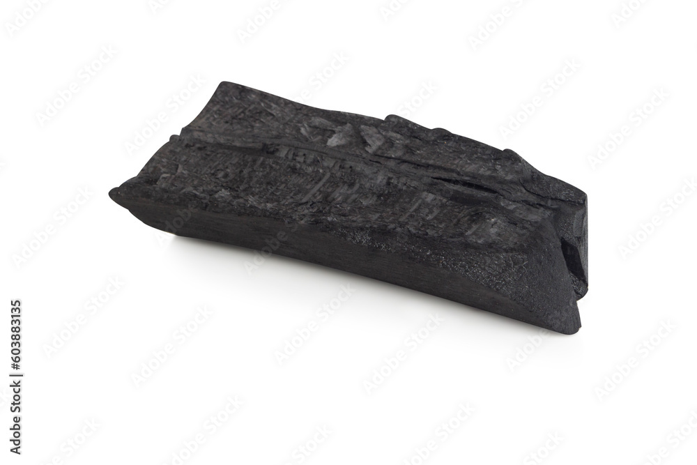 Natural black charcoal isolated on white background