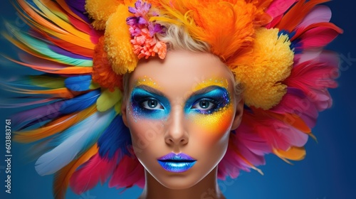 Beauty portrait of woman with colorful makeup. Generative AI.