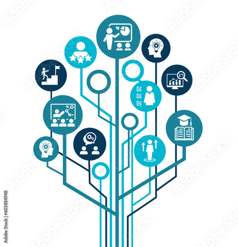 Banner Training concept. set of training icons, presentation, seminar, video conference