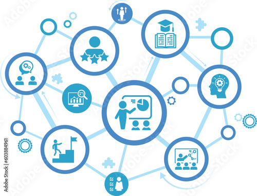 Banner Training concept. set of training icons, presentation, seminar, video conference