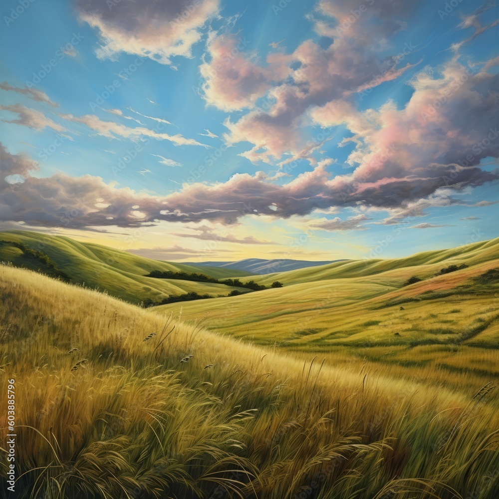 Grass, rolling hills, clouds, valley, peaceful, field Grass, rolling hills, clouds, valley, peaceful, field