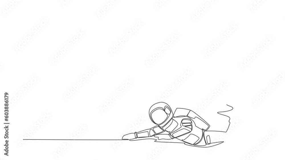 Self drawing animation of single line draw astronaut under gift box burden in moon surface. Shipping problem inter galactic connection. Cosmic galaxy space. Continuous line draw. Full length animated Self drawing animation of single line draw astronaut under gift box burden in moon surface. Shipping problem inter galactic connection. Cosmic galaxy space. Continuous line draw. Full length animated