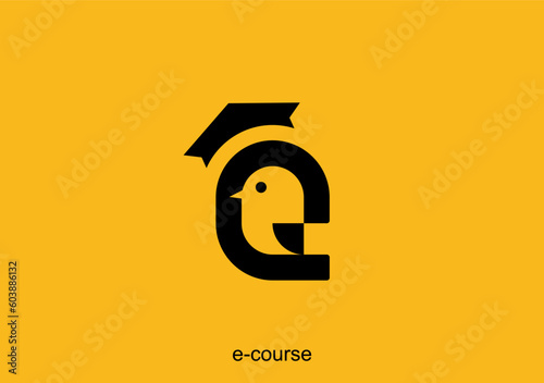 simple pictogram mark for e learning or course with featuring a graduate cap and a sute bird logo symbol